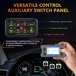 GEARZAAR 8 Gang Switch Panel with APP RGB Automatic Dimmable On-Off LED Switch Panel, Toggle Momentary Pulsed Bluetooth Electronic Relay System 12-24V IP65 Waterproof for Pickup Jeep UTV SUV Marine