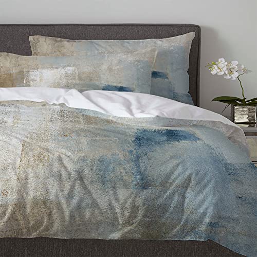 3 Pieces Bedding Set California King Size, Brown Blue Soft Durable Duvet Cover Set Comforter Cover Set with Zipper Closure All-Season Breathable Bedding Set Modern Geometric Oil Painting Abstract Art