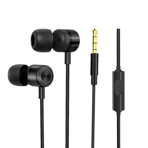 EP-06 Metallic Wired Earphones in-Ear Earbuds, Headset with Build-in Microphone Noise Isolating Headphone with 3.5mm Jack Long Cord 10mm Large Drivers HD Bass Audio for Music Podcast and More