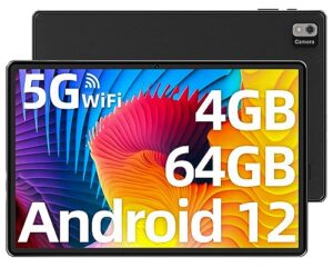 sgin android 12 tablet 10.1 inch, 4gb ram 64gb rom tablets with mtk octa-core processor, ips fhd 1280x800, 2mp + 5mp camera, bluetooth 5.0, dual-band wifi, 6000mah, type-c, supports tf card 512gb