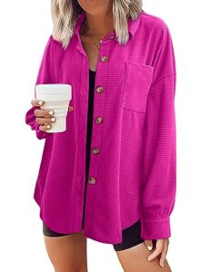 wiholl womens button up maternity heavy shirts hot pink fall 2023 outfits - long sleeve tops plus size jacket fashion barbie clothes office casual blouses xxl