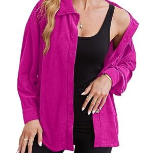 WIHOLL Womens Button Up Maternity Heavy Shirts Hot Pink Fall 2023 Outfits - Long Sleeve Tops Plus Size Jacket Fashion Barbie Clothes Office Casual Blouses XXL