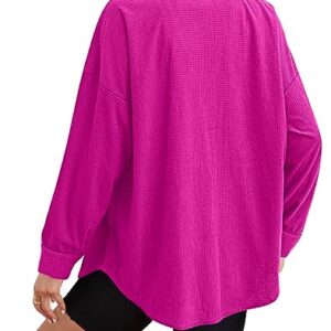 WIHOLL Womens Button Up Maternity Heavy Shirts Hot Pink Fall 2023 Outfits - Long Sleeve Tops Plus Size Jacket Fashion Barbie Clothes Office Casual Blouses XXL