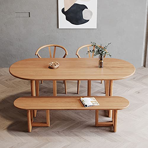 47.2inches Modern Pine Solid Wood Dining Table - Farmhouse Oval Dinette Table with Rattan Double Pedestal - Mid-Century Kitchen and Dining Room Furniture