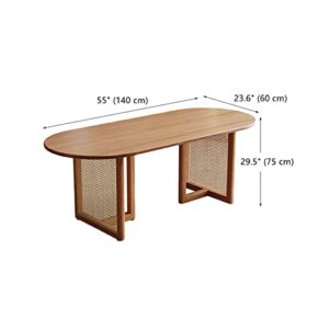 47.2inches Modern Pine Solid Wood Dining Table - Farmhouse Oval Dinette Table with Rattan Double Pedestal - Mid-Century Kitchen and Dining Room Furniture