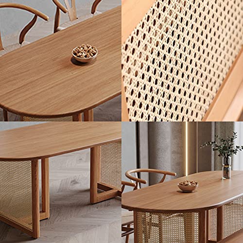 47.2inches Modern Pine Solid Wood Dining Table - Farmhouse Oval Dinette Table with Rattan Double Pedestal - Mid-Century Kitchen and Dining Room Furniture