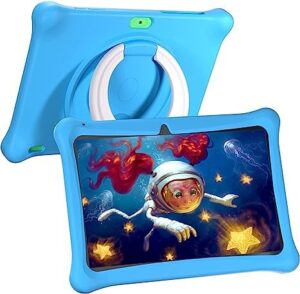 sgin android 12 kids tablet, 2gb ram 64gb rom kids tablets, 10 inch tablet with case, parental control app, dual camera, educational games, iwawa pre installed, wifi, bluetooth (blue)