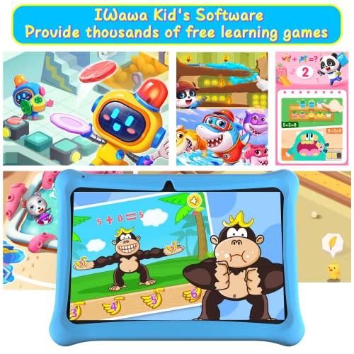 SGIN Android 12 Kids Tablet, 2GB RAM 64GB ROM Kids Tablets, 10 Inch Tablet with Case, Parental Control APP, Dual Camera, Educational Games, iWawa Pre Installed, WiFi, Bluetooth (Blue)