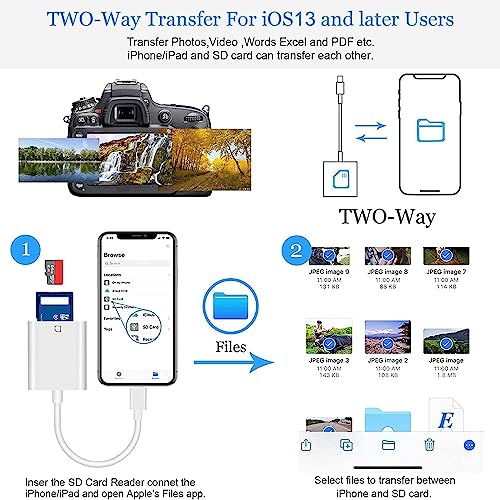 (Apple MFi Certified) Lightning to SD Card Camera Reader,esbeecables SD Card Reader for iPhone,Trail Camera Viewer SD Memory Card Reader Adapter for iPhone 14/13/12/11/XS/XR/X/8/7/iPad,Plug and Play