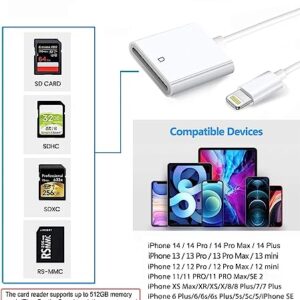 (Apple MFi Certified) Lightning to SD Card Camera Reader,esbeecables SD Card Reader for iPhone,Trail Camera Viewer SD Memory Card Reader Adapter for iPhone 14/13/12/11/XS/XR/X/8/7/iPad,Plug and Play