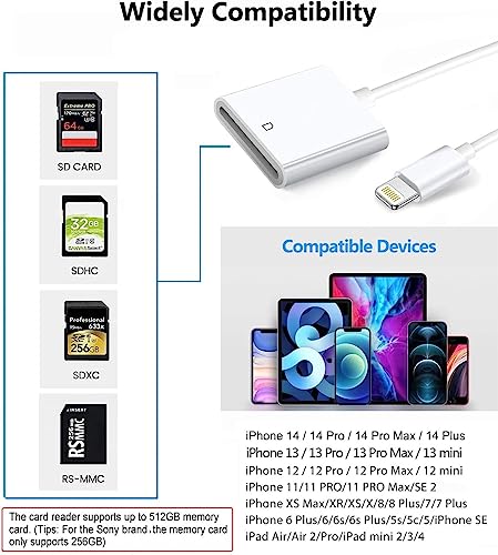 (Apple MFi Certified) Lightning to SD Card Camera Reader,esbeecables SD Card Reader for iPhone,Trail Camera Viewer SD Memory Card Reader Adapter for iPhone 14/13/12/11/XS/XR/X/8/7/iPad,Plug and Play