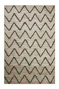 casavani natural fiber collection runner area rug - 4' x 10' ft beige & green geometric braided jute rug 0.27-inch thick, ideal for high traffic areas in hallway & stair, outdoor yoga mat,