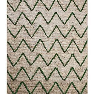 CASAVANI Natural Fiber Collection Runner Area Rug - 4' x 10' Ft Beige & Green Geometric Braided Jute Rug 0.27-inch Thick, Ideal for High Traffic Areas in Hallway & Stair, Outdoor Yoga Mat,