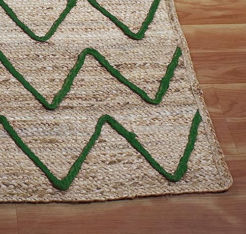 CASAVANI Natural Fiber Collection Runner Area Rug - 4' x 10' Ft Beige & Green Geometric Braided Jute Rug 0.27-inch Thick, Ideal for High Traffic Areas in Hallway & Stair, Outdoor Yoga Mat,