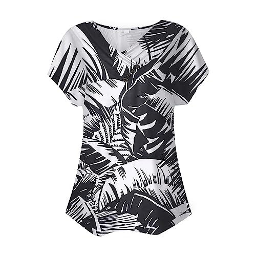 Zxrwany Summer Blouses for Women 2023,Cotton Tops for Women Casual Summer Big and Tall Graphic Tees Women's Short Sleeve Blouses Button Up Black Short Sleeve Shirts(2-Black,X-Large)