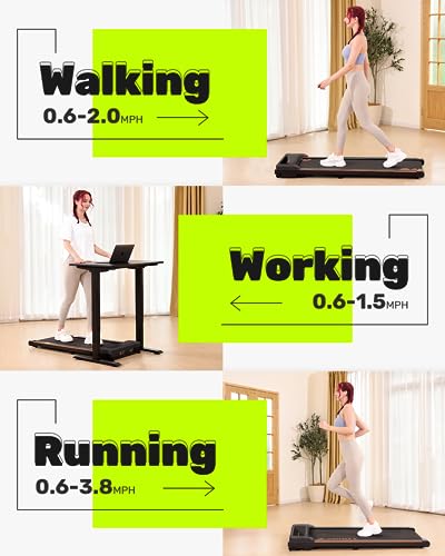 AIRHOT Walking Pad Treadmill, 2.5HP Under Desk Treadmill with Remote Control & LED Display, Quiet Desk Treadmill for Compact Space, Portable Treadmill for Home Office Use, Black