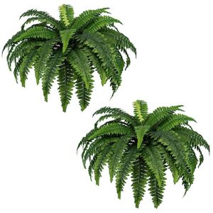 KEGYYLE Fake Ferns - Set of 2 Artificial Fern,35 Leaves for Each Bouquet - Indoor/Outdoor Faux Boston Fake Fern Bush Plant for Home, Office, Garden Decoration.33Inch…