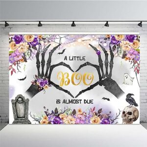 mehofond 7x5ft halloween baby shower backdrop a little boo is almost due purple orange floral grey watercolor background boos tombstone skull crow photo booth props