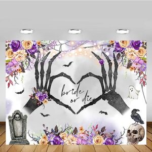 MEHOFOND 7x5ft Halloween Baby Shower Backdrop A Little Boo is Almost Due Purple Orange Floral Grey Watercolor Background Boos Tombstone Skull Crow Photo Booth Props