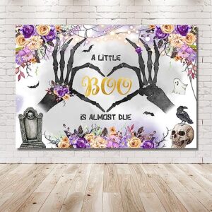 MEHOFOND 7x5ft Halloween Baby Shower Backdrop A Little Boo is Almost Due Purple Orange Floral Grey Watercolor Background Boos Tombstone Skull Crow Photo Booth Props