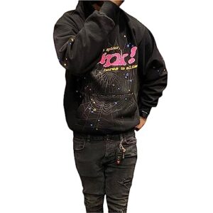 Sunwittafy Y2k Hoodie Men Women Spider Hoodie Pink Retro Oversized Loose Sweatshirts Hip Hop Trendy Jacket 2023
