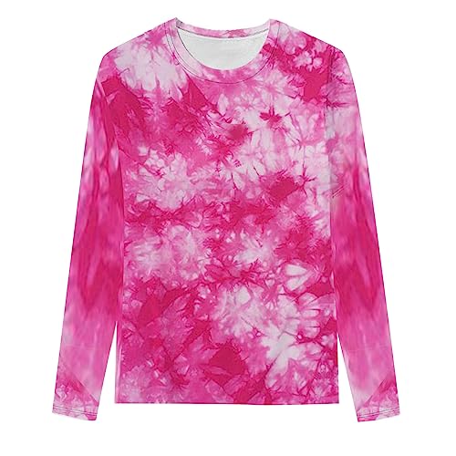 Summer Tops 2023 Summer Tie Dye Mujeres Tops Gradient Mangas Largas Camisetas Túnica Cuello Redondo Otoño Invierno Sudadera Pullover Tees S1-Hot Pink Medium