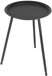 side table round, small end table metal, plant stand indoor outdoor, mini bedside table for living room, bedroom, bed side, sofa side, patio, mid century modern decor for small spaces, black