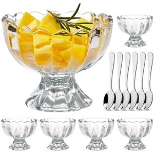 6 pack glass dessert cups with spoons, hlukana 5 oz ice cream cups, small cute dessert bowls, ice cream bowls for birthday party, sundae bar, perfect for dessert, sundae, fruit, salad, snack, cocktail