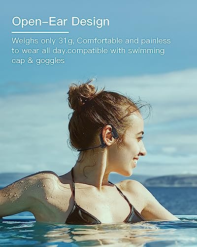 Mionbel Swimming Headphones, Bone Conduction Headphones Bluetooth 5.3, IP68 Waterproof Wireless Sports Earphones, Built-in MP3 Player 32G Memory, Open Ear Headphones Suitable for Swimming, Running