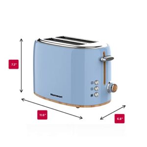 Homeart Panda Cordless Electric Kettle with Wood Detail and 4-Slice Retro Toaster Combo, Powder Blue