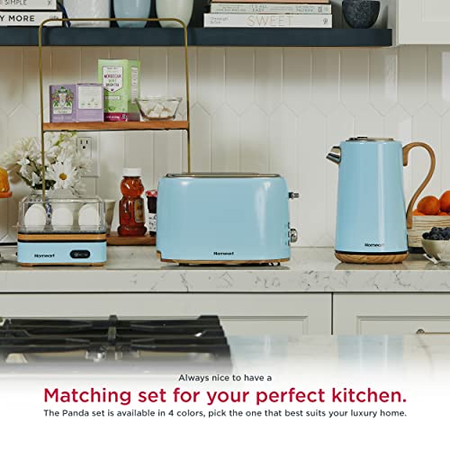 Homeart Panda Cordless Electric Kettle with Wood Detail and 4-Slice Retro Toaster Combo, Powder Blue