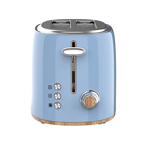 Homeart Panda Cordless Electric Kettle with Wood Detail and 4-Slice Retro Toaster Combo, Powder Blue