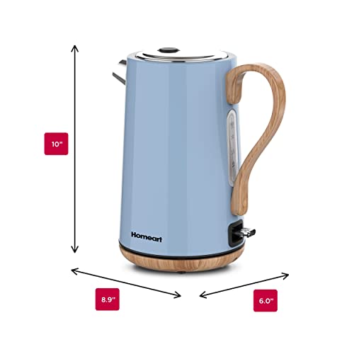 Homeart Panda Cordless Electric Kettle with Wood Detail and 4-Slice Retro Toaster Combo, Powder Blue