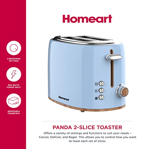 Homeart Panda Cordless Electric Kettle with Wood Detail and 4-Slice Retro Toaster Combo, Powder Blue