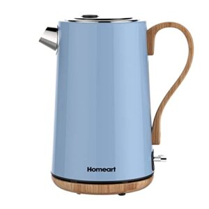 Homeart Panda Cordless Electric Kettle with Wood Detail and 4-Slice Retro Toaster Combo, Powder Blue