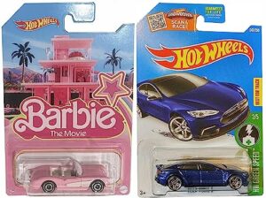hot wheels 1956 corvette 2023 barbie the movie bundled with tesla s 1:64 scale collectible die cast metal toy car models