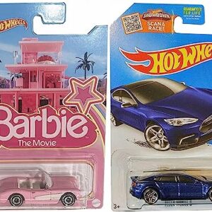 Hot Wheels 1956 Corvette 2023 Barbie The Movie Bundled with Tesla S 1:64 Scale Collectible Die Cast Metal Toy Car Models