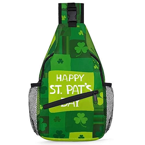 Plaid Happy St Patricks Day Shamrock Sling Backpack St. Patrick's Day Crossbody Bag Hiking Backpack Casual Daypack