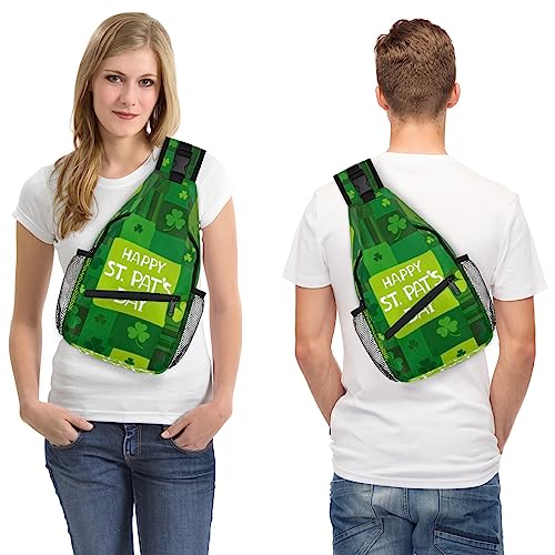 Plaid Happy St Patricks Day Shamrock Sling Backpack St. Patrick's Day Crossbody Bag Hiking Backpack Casual Daypack