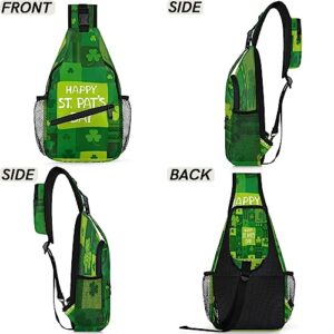 Plaid Happy St Patricks Day Shamrock Sling Backpack St. Patrick's Day Crossbody Bag Hiking Backpack Casual Daypack