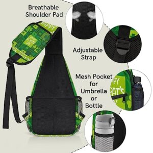 Plaid Happy St Patricks Day Shamrock Sling Backpack St. Patrick's Day Crossbody Bag Hiking Backpack Casual Daypack