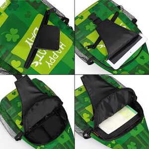 Plaid Happy St Patricks Day Shamrock Sling Backpack St. Patrick's Day Crossbody Bag Hiking Backpack Casual Daypack