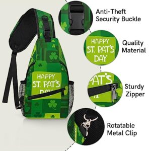 Plaid Happy St Patricks Day Shamrock Sling Backpack St. Patrick's Day Crossbody Bag Hiking Backpack Casual Daypack