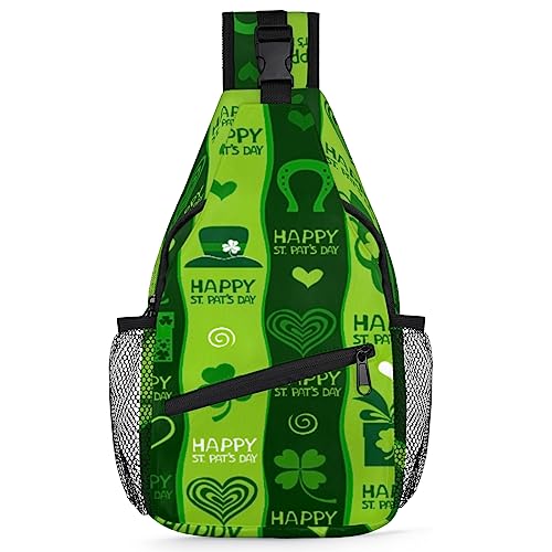 Happy St Patrick Day Clovers Sling Backpack St. Patrick's Day Crossbody Bag Hiking Backpack Casual Daypack