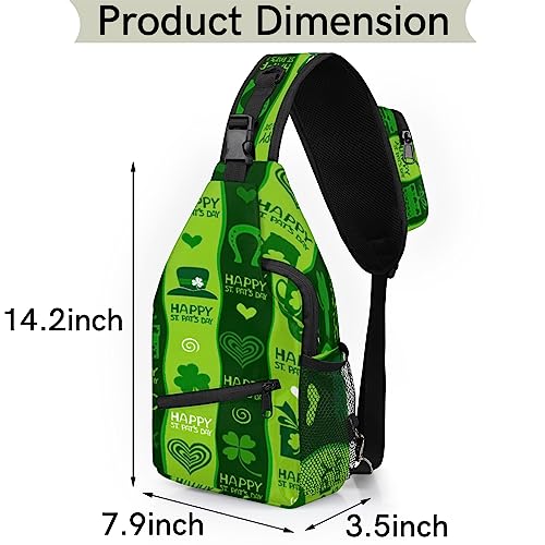 Happy St Patrick Day Clovers Sling Backpack St. Patrick's Day Crossbody Bag Hiking Backpack Casual Daypack