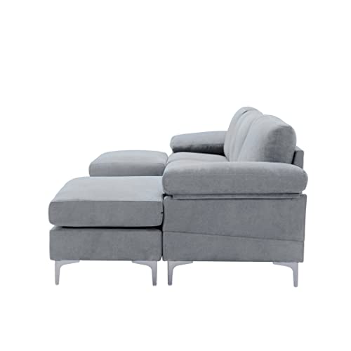 Eafurn U-Shaped Sectional w/Reversible Chaise Lounge and Ottoman, 128.3”5-Seater Convertible Corner Modern Design Comfy Sofa & Couch for Living Room Office, Grey