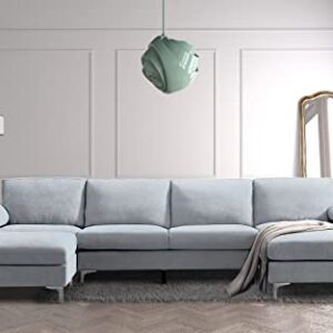 Eafurn U-Shaped Sectional w/Reversible Chaise Lounge and Ottoman, 128.3”5-Seater Convertible Corner Modern Design Comfy Sofa & Couch for Living Room Office, Grey