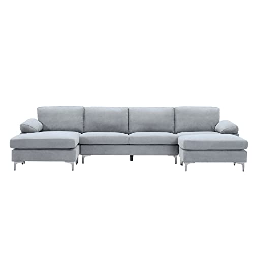 Eafurn U-Shaped Sectional w/Reversible Chaise Lounge and Ottoman, 128.3”5-Seater Convertible Corner Modern Design Comfy Sofa & Couch for Living Room Office, Grey