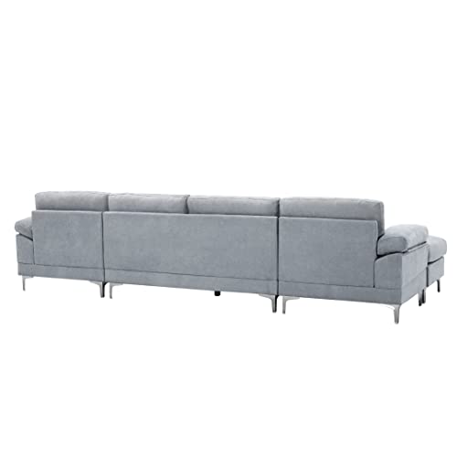 Eafurn U-Shaped Sectional w/Reversible Chaise Lounge and Ottoman, 128.3”5-Seater Convertible Corner Modern Design Comfy Sofa & Couch for Living Room Office, Grey