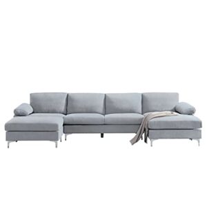 Eafurn U-Shaped Sectional w/Reversible Chaise Lounge and Ottoman, 128.3”5-Seater Convertible Corner Modern Design Comfy Sofa & Couch for Living Room Office, Grey